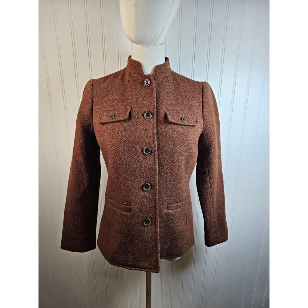Talbots Wool Blend Band Collar Jacket Blazer Women's 2P NWT Preppy Military